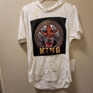 Bare Fox King Bangel Tiger King Hooded Short Sleeve Shirt White Size Large